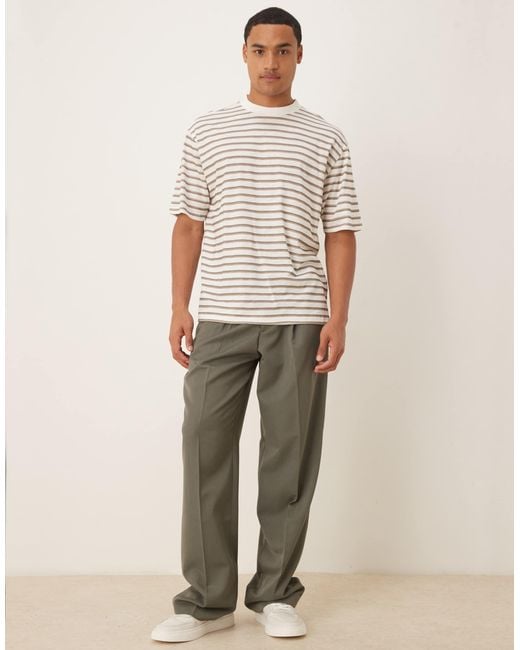 ASOS White Slubby Relaxed Fit Striped T-shirt for men