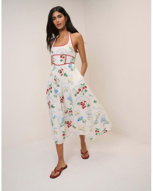 Nobody's Child Natural Printed Halter Neck Hallie Midi Dress