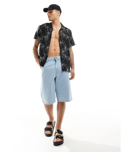 ASOS Black Relaxed Revere Beachy Shirt With Palm Tree Print for men