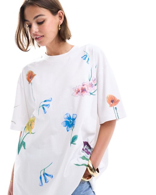 ASOS Blue Boyfriend Fit T-shirt With All Over Flower Graphic Print