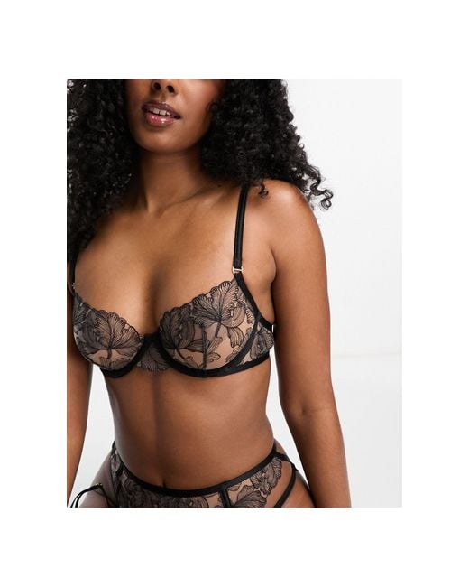Bluebella Alula Sheer And Floral Embroidered Non Padded Bra in Black