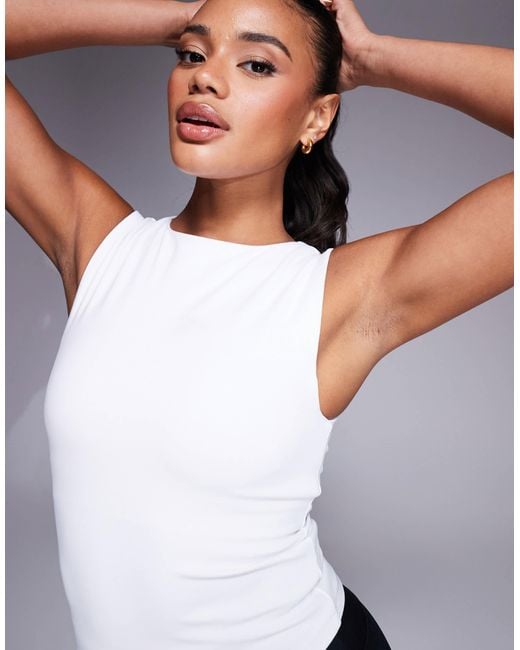 4505 White Icon High Neck Tank With Inner Bra