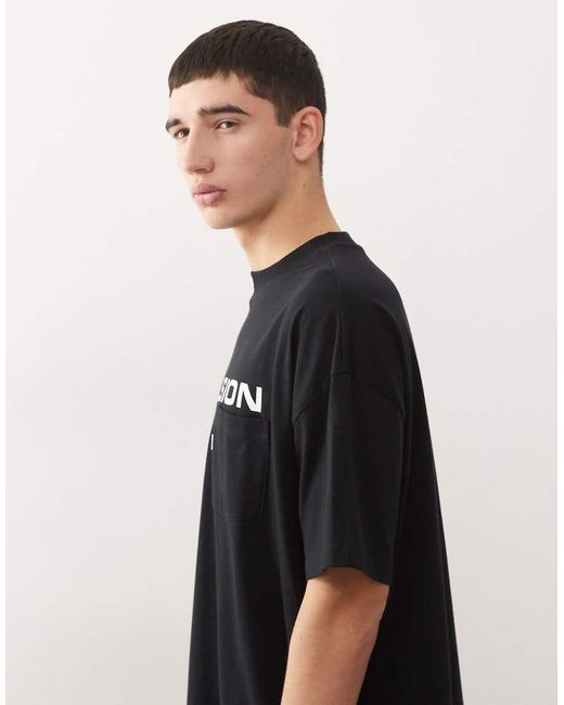 Collusion Black T-shirt With Print And Pocket for men