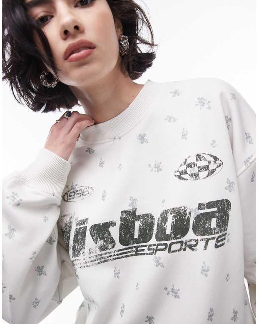 TOPSHOP White Co Ord Graphic Ditsy Lisboa Oversized Sweat