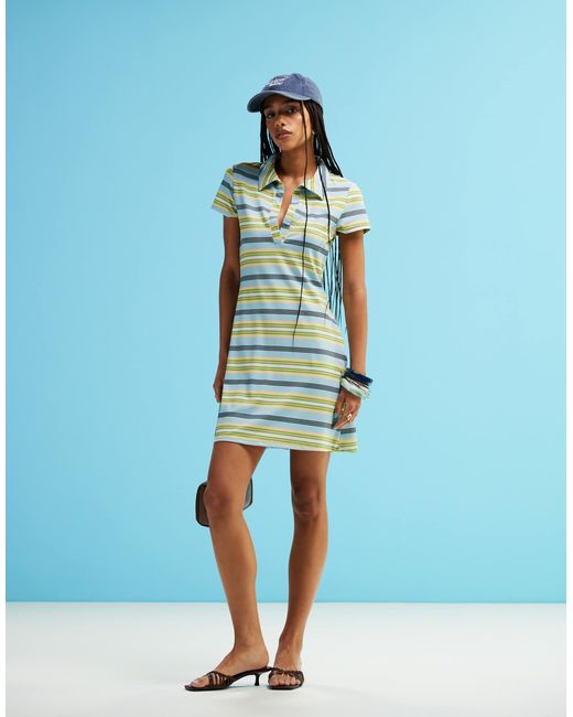 ASOS Blue Short Sleeve Polo Mini Dress