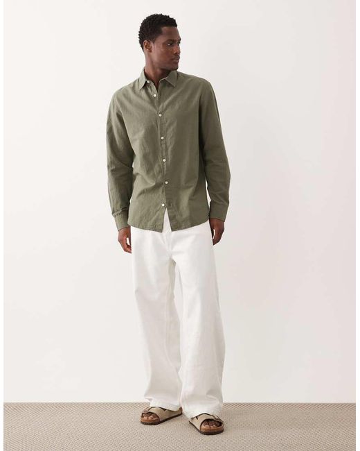 Jack & Jones Green Linen Blend Regular Shirt for men