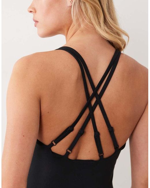 4505 Black Petite Strappy Unitard With Inner Bra