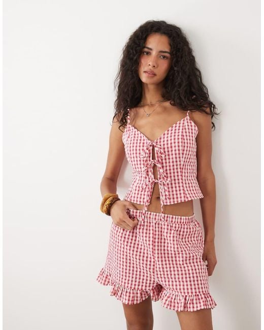 Miss Selfridge Pink Ruffle Mini Short Co-ord