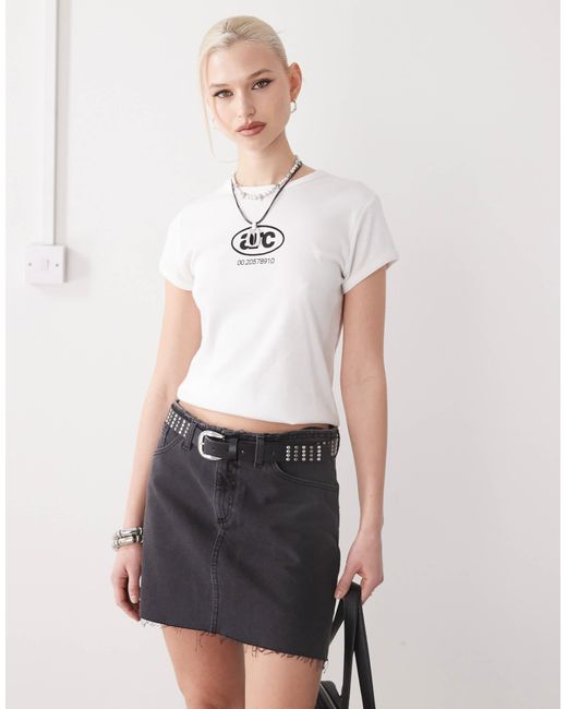 Collusion White Raw Hem Mini Skirt