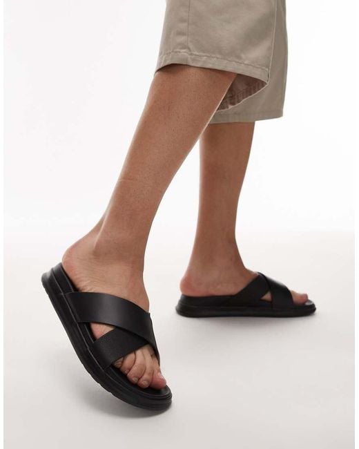 Tommy Hilfiger Black Cross Leather Sandals for men