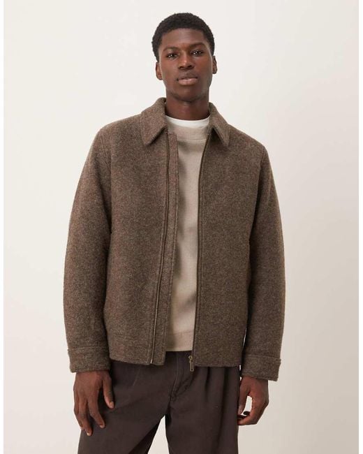 SELECTED Brown Collar Wool Zip Up Jacket for men