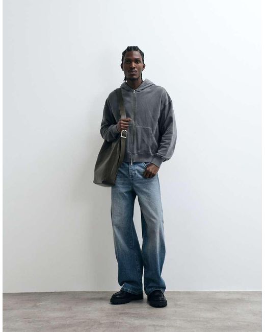 Cotton On Blue Boxy Fit Zip Up Hoodie for men