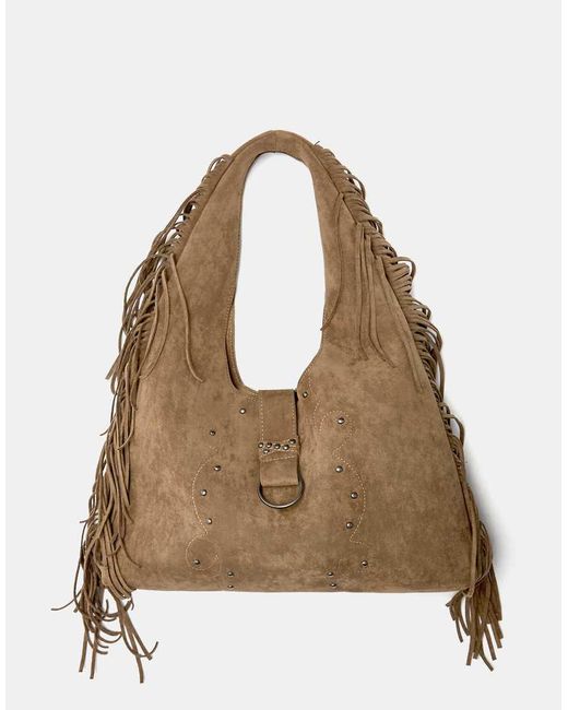 Borsa Shopping Con Frange di Pull&Bear in Natural