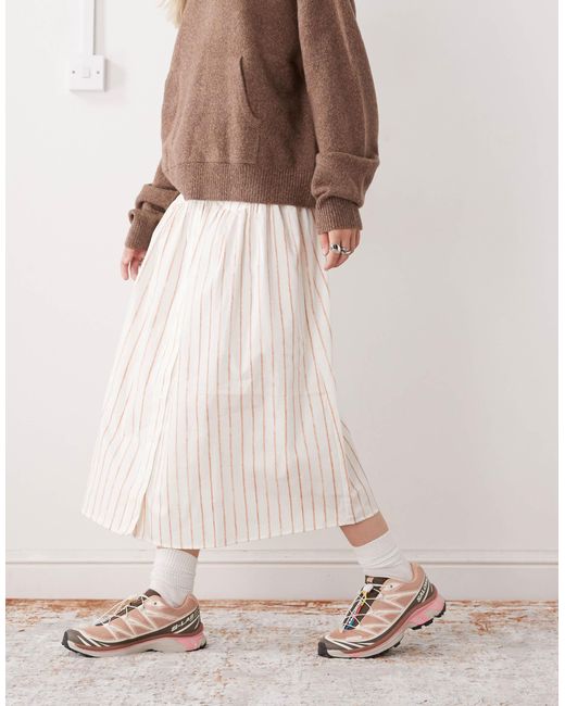 Reclaimed (vintage) Natural Dropped Waist Midi Skirt With Buttons