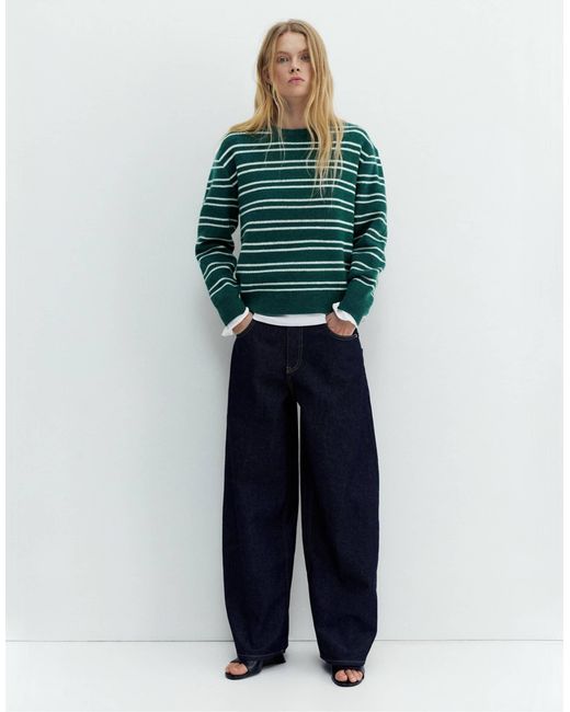 Pull&Bear Green – gestreifter pullover