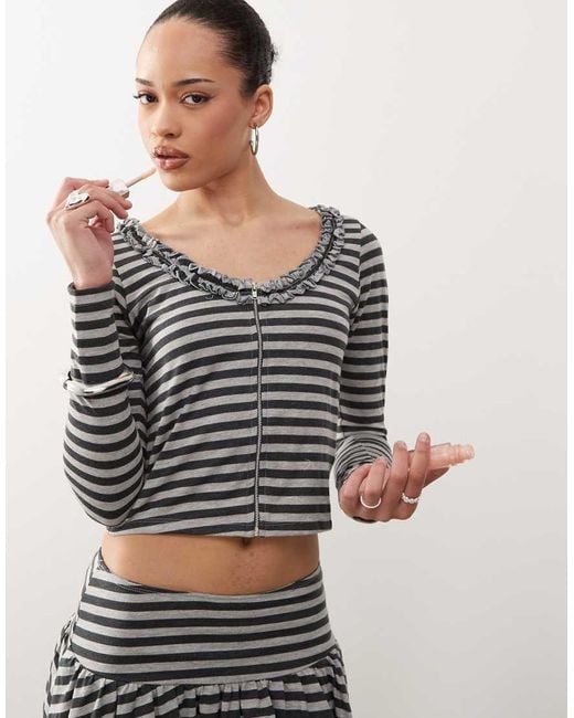 Motel Gray Ethel Zip Stripe Cardigan