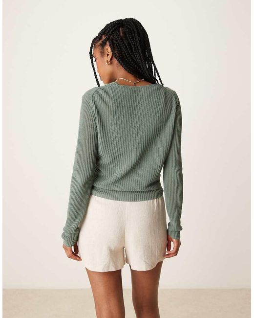 Mango Green Tie Front Lightweight Cardigan