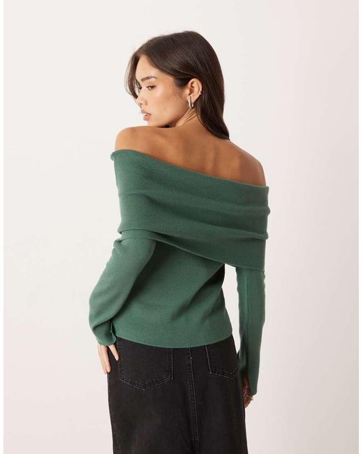ASOS Green Soft Knit Structured Slim Fit Off The Shoulder Top