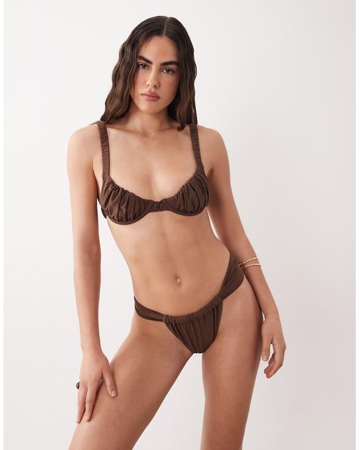 Miss Selfridge Brown Mix And Match Ruched Cup Bikini Top