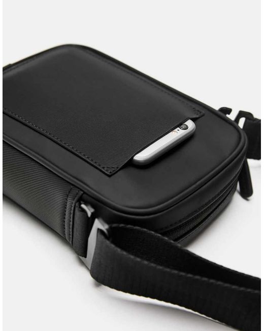 Pull&Bear Black Rubberised Crossbody Bag for men