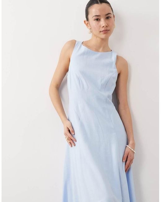 Nobody's Child Petite Blue Reign Occasion Boat Neck Cross Back Detail Midi Dress