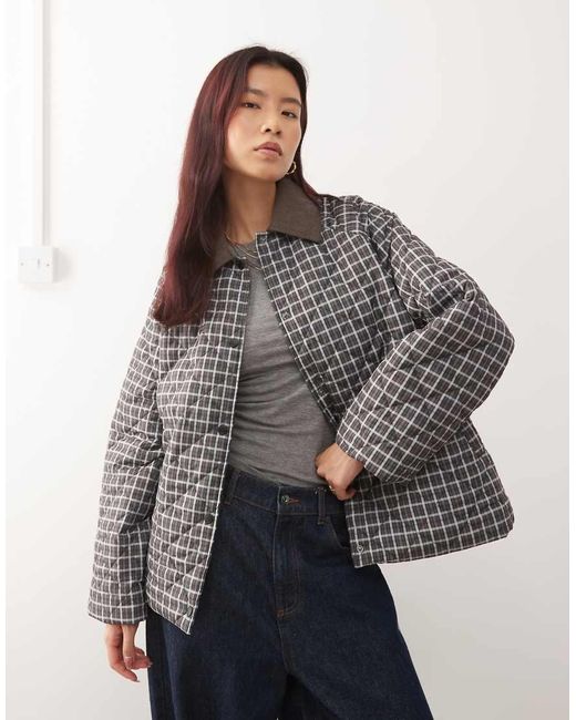 Noisy May Gray Quilted Check Jacket