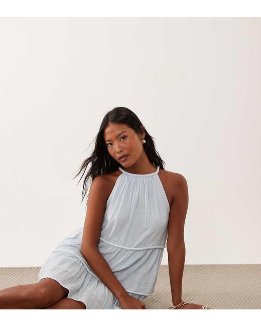 ASOS Multicolor Asos Design Petite Halter Neck Tiered Mini Dress With Chunky Binding
