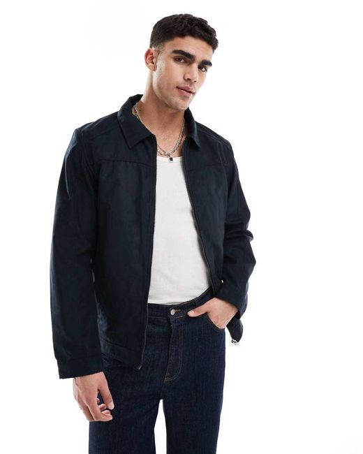 Jack & Jones Blue Faux Suede Harrington Jacket for men