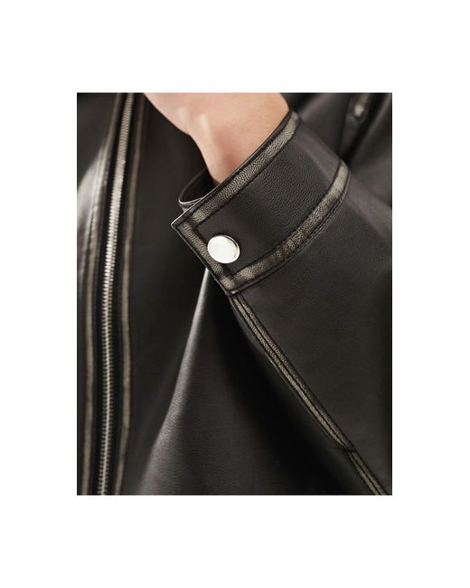 ASOS Black Leather Look Top Collar Jacket