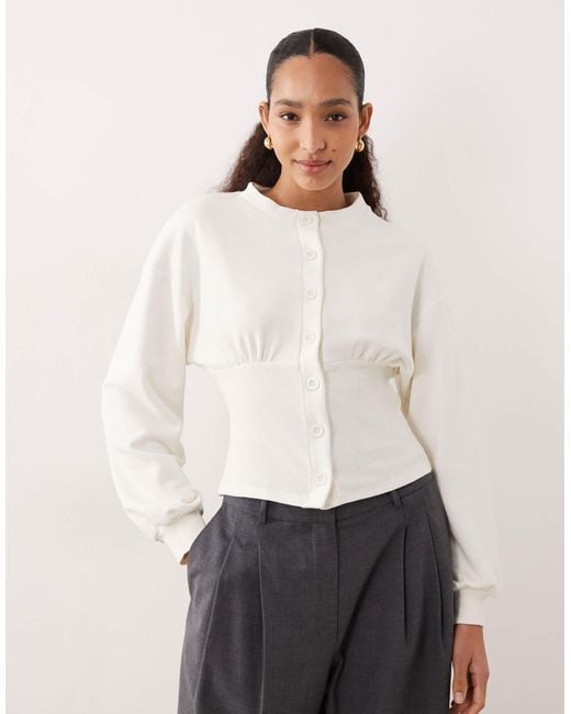 ASOS White Cinched Sweat Button Through Top