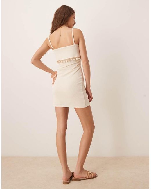 ASOS Natural Knitted Shell Trim Detail Mini Dress