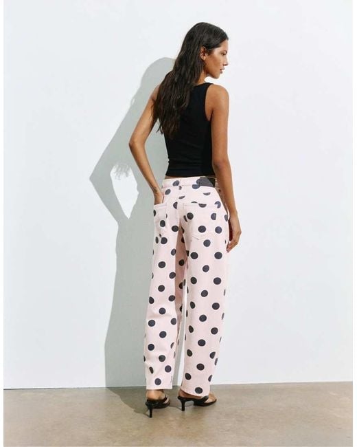 Pull&Bear White Polka Dot Barrel Jeans