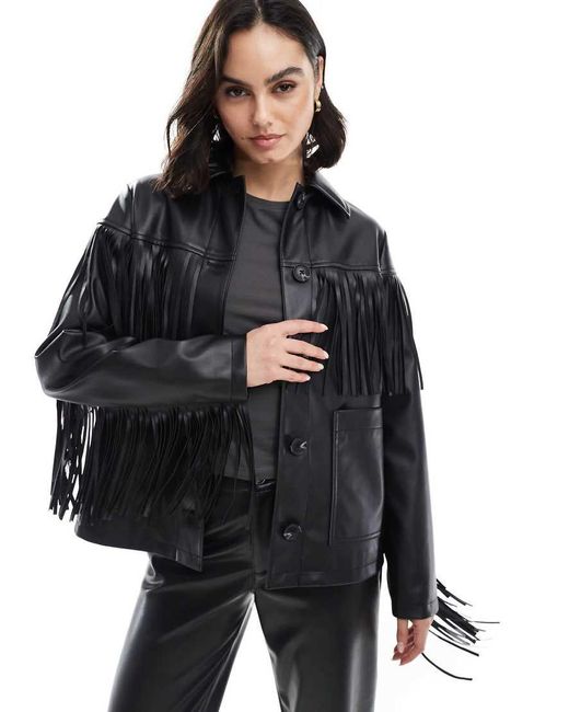 New Look Black Fringe Pu Jacket