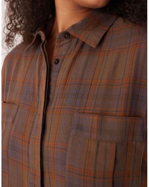 ASOS Brown Asos Design Curve Mini Shirt Dress With Wide Cuffs And Oversized Pockets
