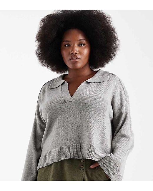 Brave Soul Gray Brave Soul Curve Knitted Jumper With Polo Neck And Wide Sleeve