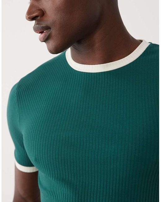 ASOS Green Heavyweight Muscle Fit Ringer T-shirt for men