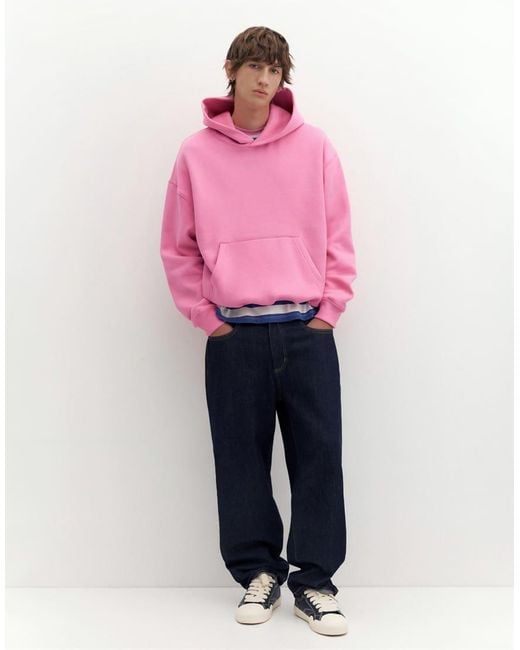 Pull&Bear Pink Boxy Fit Hoodie for men