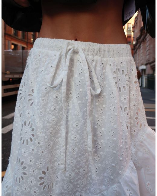 Labelrail White X Daisy Birchall Textured Layered Boho Maxi Skirt