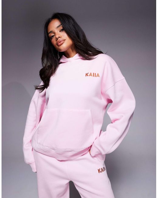 Kaiia Pink Embroidered Logo Tuscany Orange Back Graphic Oversized Hoodie