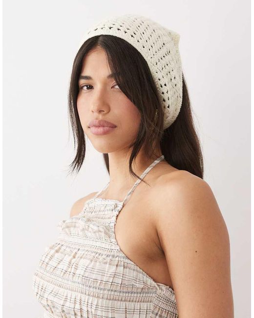 Kaiia White Exclusive Cotton Seashell And Star Trim Crochet Headscarf