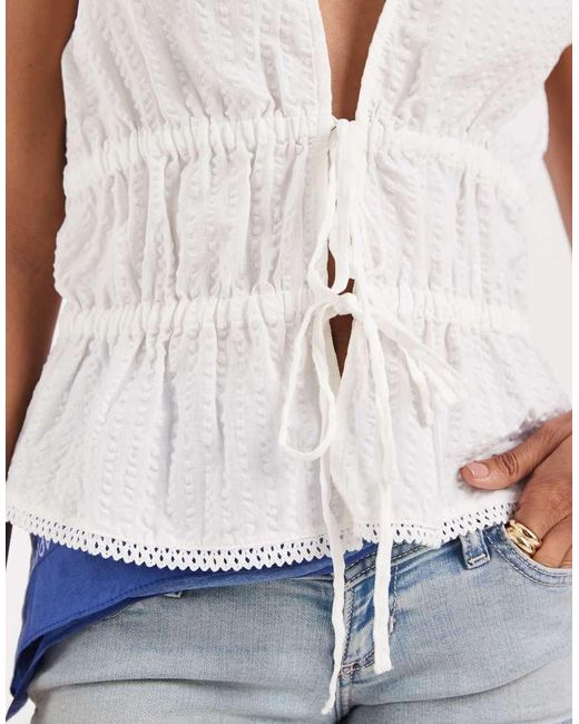 Vero Moda White Seersucker Tie Front Sleeveless Top
