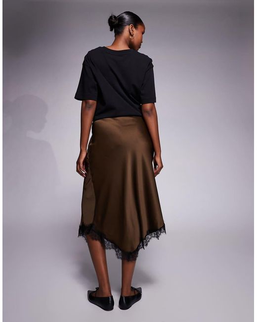 River Island Brown Satin Maxi Skirt With Lace Detail
