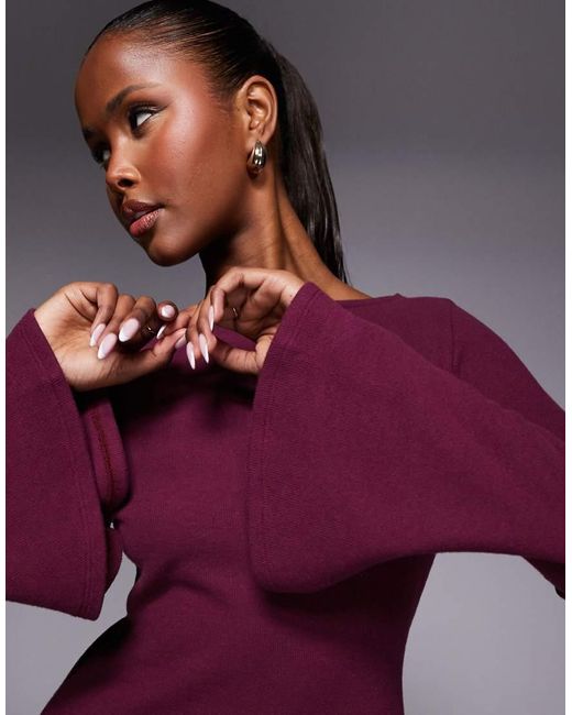 ASOS Purple Super Soft Flute Sleeve Mini Dress