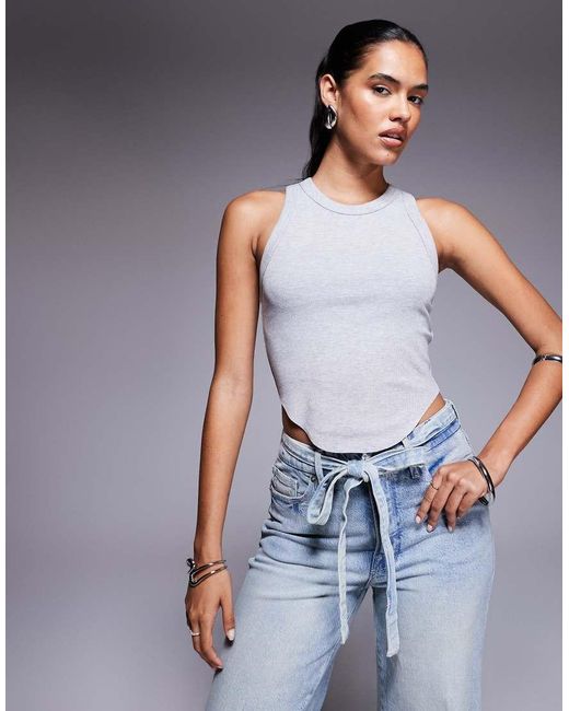 GOOD AMERICAN Blue Lightweight Ribbed Racer Tank Top