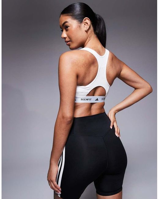 Adidas Originals White Adidas Training Tech Fit Mid Support Bra
