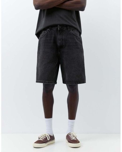 Pull&Bear White Baggy Denim Bermuda Shorts for men
