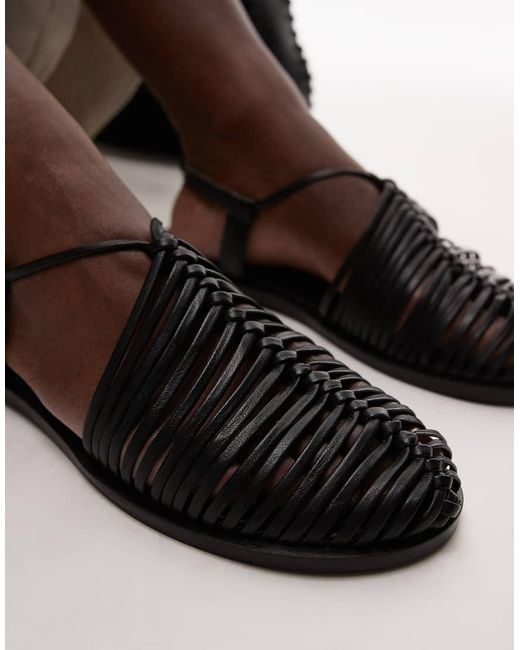 TOPSHOP White Aidan Leather Weave Tie Up Flat Shoes