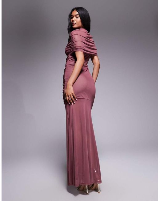 ASOS Purple Mesh Highneck Overlay Maxi Dress With Sheer Shirt