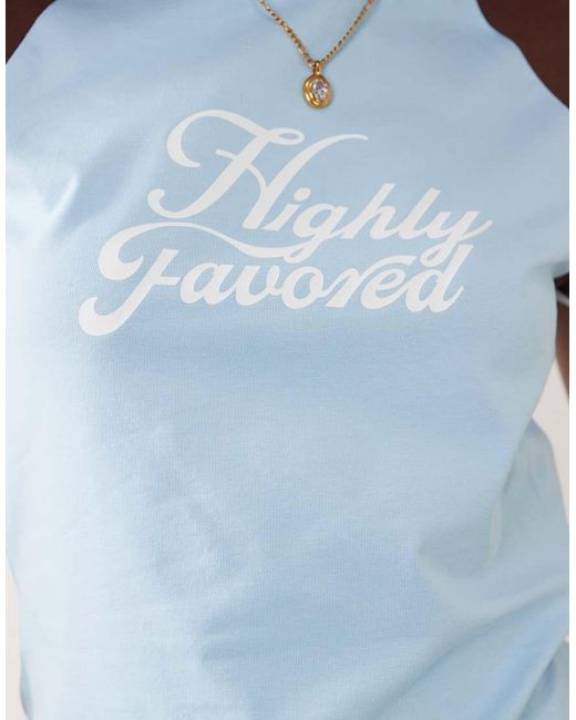 ASOS Blue Contrast Raglan Sleeve T-shirt With Highly Favoured Graphic