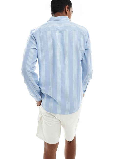 Hollister – langärmliges hemd aus leinenmix in Blue für Herren